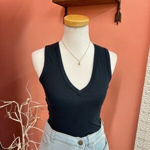 NEW! We The Free Black Ribbed V-Neck Tank Top